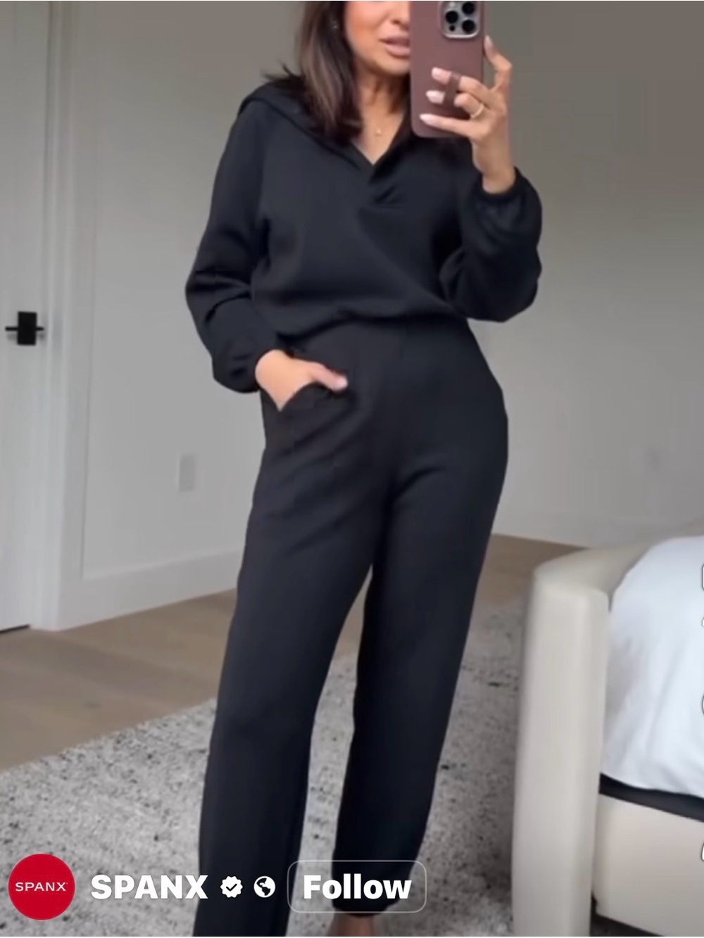SPANX Black Hooded Relaxed Jogger Jumpsuit